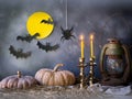 Lantern,candle and pumpking for halloween. Royalty Free Stock Photo