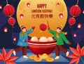 Lantern festival greeting card or vector banner.