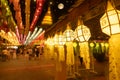 Lantern Festival in Lamphun people hang colorful light lanterns at Wat Phra That Hariphunchai Temple full moon