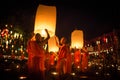 Loy Krathong,lantern,Buddhist monks release sky l Royalty Free Stock Photo