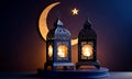 Lantern and half moon with star for Eid festival dark blue background