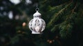 Lantern hanging on the branches of a Christmas tree. Christmas background. Generative AI Royalty Free Stock Photo