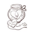 Lantern lamp with burning heart candle isolated sketch. Vector illustration of postcard on February 14, gift present on Royalty Free Stock Photo