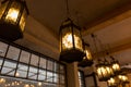 Lantern lamps hanging at restaurant