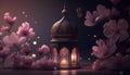 Lantern Lighting in dark flower background Royalty Free Stock Photo