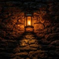 Lantern casts soft, illuminating light onto the uneven surface, highlighti Royalty Free Stock Photo