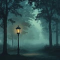 Lantern is lit in a forest at night Royalty Free Stock Photo