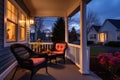 lantern-lit front porch of a cape cod home at twilight Royalty Free Stock Photo