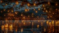 Lantern-Lit River Scene with Floating and Hanging Lights