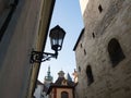 Lantern on a narrow street in Prague castle Royalty Free Stock Photo