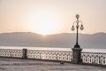 lantern at the sea embarkment in Reggio Calabria Royalty Free Stock Photo