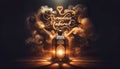 the lantern in the shape of a heart with the words ramalam mubara written Royalty Free Stock Photo