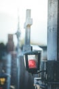 Lantern and stone cross on cemetery, sundown, leave Royalty Free Stock Photo