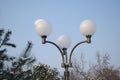 Lantern with three plafonds in winter against the sky Royalty Free Stock Photo