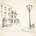 Lantern on town square. Vector drawing Royalty Free Stock Photo