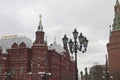Lanterns on the background of the Historical Museum in Moscow, Russia Royalty Free Stock Photo
