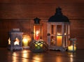 Different lanterns with candles