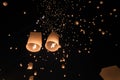 Lanterns flying in the sky during Chiang Mai lantern festival