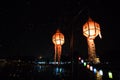 Lanterns flying in the sky during Chiang Mai lantern festival