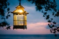 Lanterns hanging from the trees to decorate at sunset bird cage Royalty Free Stock Photo