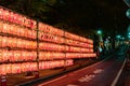 lanterns light up night alley in Tokyo, Japan