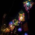 Lanterns made of cages, flowers on the streets of Hoi An, Vietnam Royalty Free Stock Photo