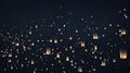 Lanterns in the night sky, 3D Rendering, Paper lanterns floating in night sky, festival concept, Floating Lantern Festival Royalty Free Stock Photo