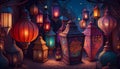 Lanterns in the old city. 3D illustration.