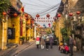 Lanterns, temple,torists Royalty Free Stock Photo