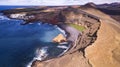 Lanzarote, Canary islands scenery. Aerial drone view of El Golfo lake