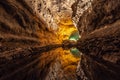 Lanzarote Green Caves or Cueva de los Verdes underground lake with amazing water reflections