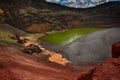 Lanzarote, Green lake in the crater of the volcano. El Golfo.