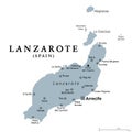 Lanzarote island, gray political map, Canary Islands, Spain