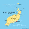 Lanzarote island, political map, part of Canary Islands, Spain