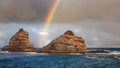 Lanzarote, Punta Fariones, the boat passes very close to them to go to La Graciosa island, Canary Islands, Spain Royalty Free Stock Photo