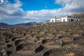 LANZAROTE, SPAIN - December, 12, 2017: La Geria vineyards and winery on volcanic soil of Lanzarote, Canary Islands