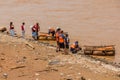 LANZHOU, CHINA - AUGUST 18, 2018: Small rafts at Yellow river Huang He in Lanzhou, Gansu Province, Chi