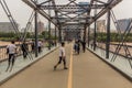 LANZHOU, CHINA - AUGUST 18, 2018: Zhongshan Bridge over Yellow river Huang He in Lanzhou, Gansu Province, Chi Royalty Free Stock Photo