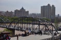 Panoramic view of the first ever iron bridge built on the Yellow River Royalty Free Stock Photo