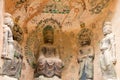 LANZHOU, CHINA - SEP 30 2014: Buddha Statues at Bingling Cave Te Royalty Free Stock Photo