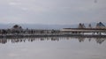 Tourists & monks visiting the China Caka salt lake