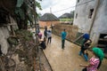 Lao Cai, Vietnam - Aug 30, 2017: Volunteers - the farmers cleaning village road on a regular social activity in Y Ty, Bat Xat dist