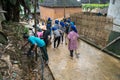 Lao Cai, Vietnam - Aug 30, 2017: Volunteers - the farmers cleaning village road on a regular social activity in Y Ty, Bat Xat dist