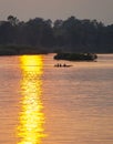 Lao Mekong River boat at sunset,4000 Islands, Don Det,southern Laos.Southeast Asia