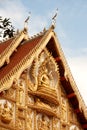 Laos art on roof church in Laos Temple . Royalty Free Stock Photo