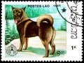 LAOS - CIRCA 1986: postage stamp, printed in Laos, shows Elkhound dog