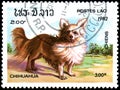 LAOS - CIRCA 1982: postage stamp, printed in Laos, shows a Chihuahua dog