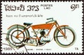LAOS - CIRCA 1985: A stamp printed in Laos from the `Centenary of Motorcycle` issue shows a Gnome Rhone, 1920, circa 1985. Royalty Free Stock Photo