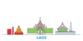 Laos line cityscape, flat vector. Travel city landmark, oultine illustration, line world icons