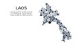Laos communication network map. Vector image of a low poly global map with city lights. Map in the form of triangles and dots